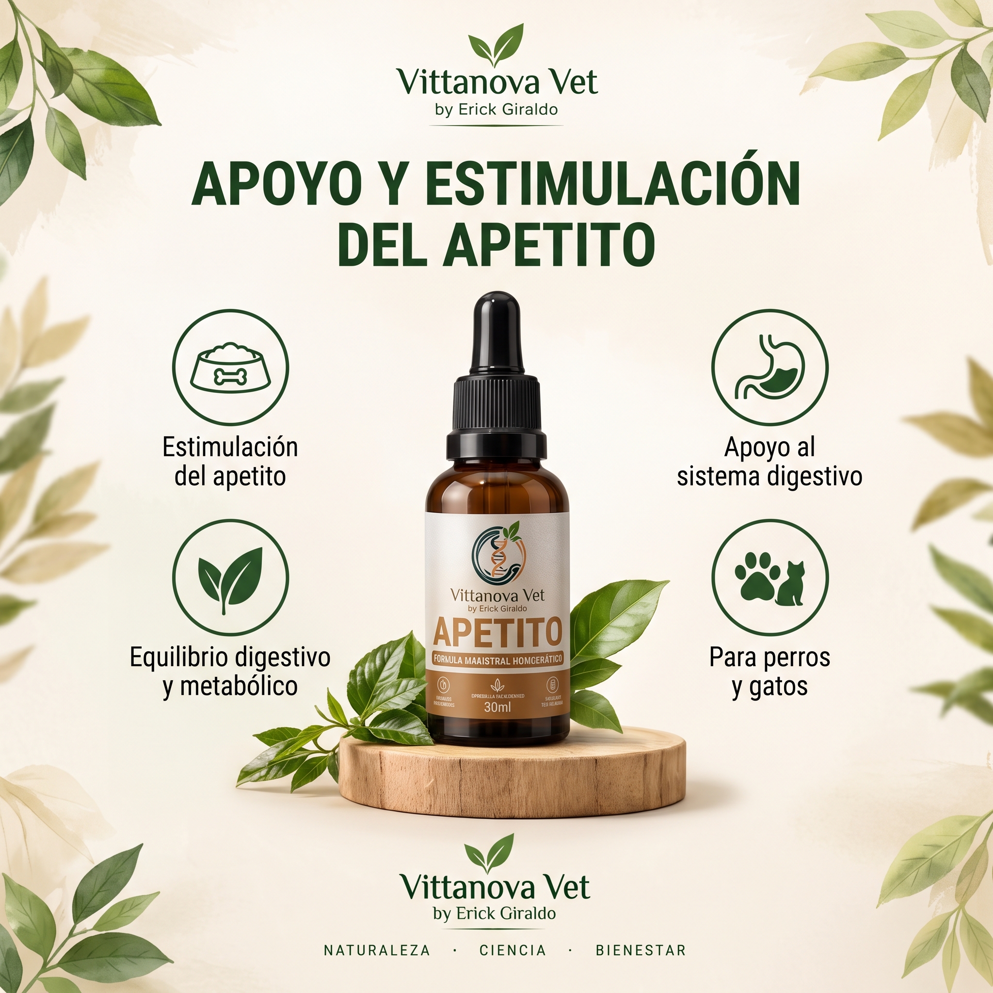 APETITO - Estimulante y Regulador Digestivo Gotas 30 ml | Vittanova Vet - Vista 1